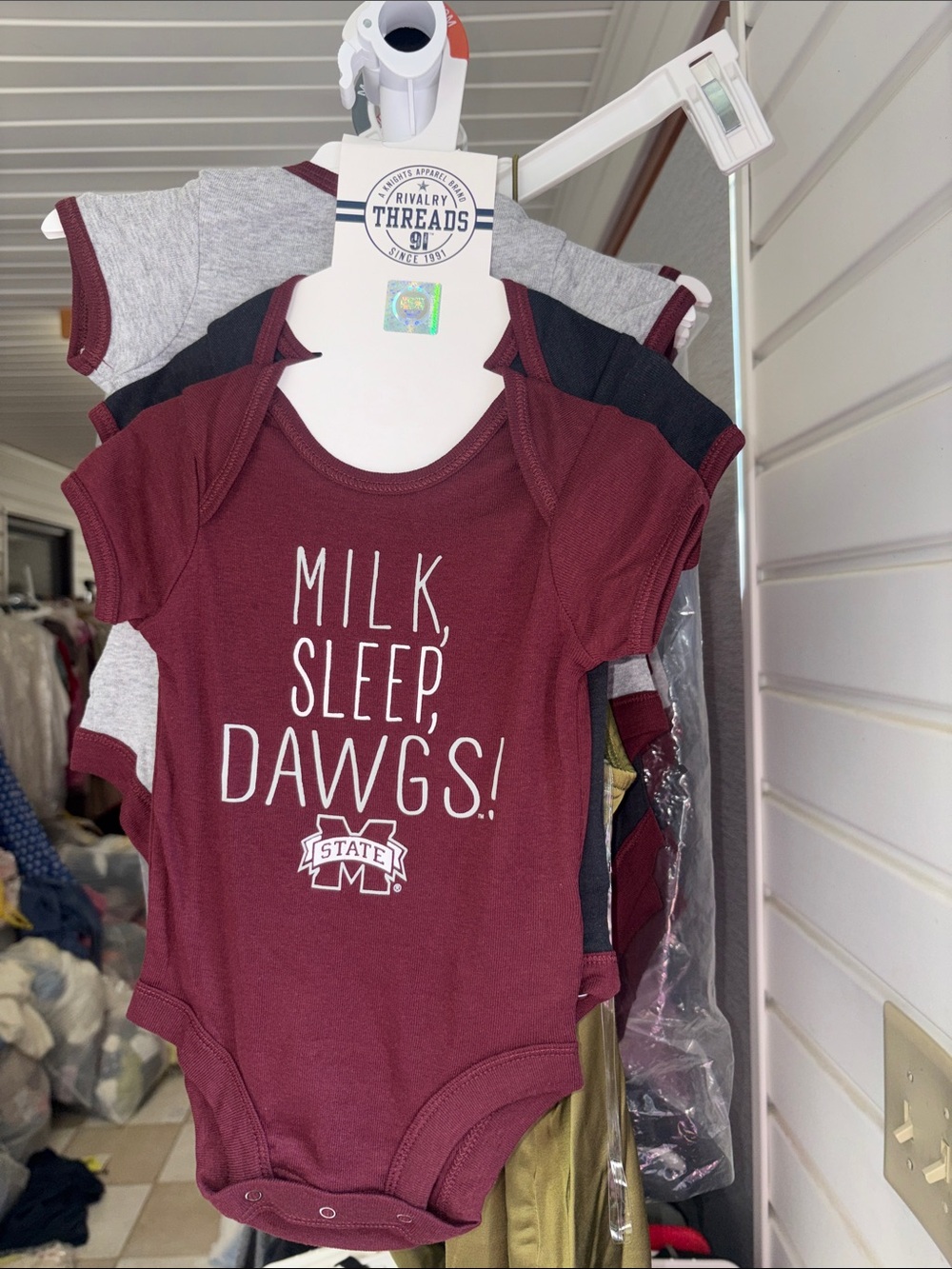 3 piece Rivalry Threads Maroon 'Milk, Sleep, Dawgs!' Onesie
